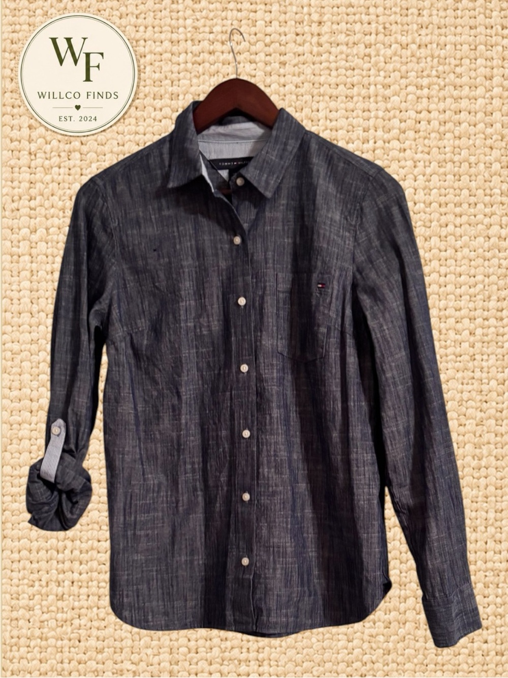 Tommy Hilfiger Men’s S Heritage Chambray Shirt Blue Long Sleeve Button Down NWT